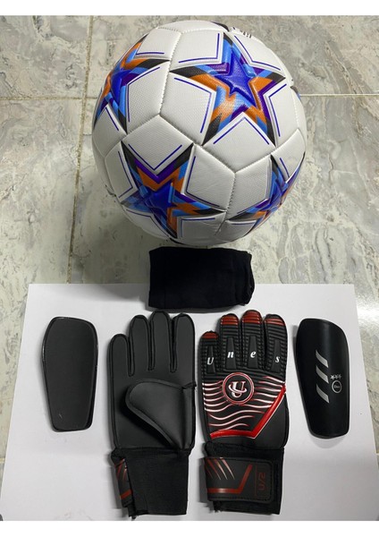 5 No Futbol Topu, Kaleci Eldiveni ve Tekmelik 3'lü Set + Pompa Hediyeli