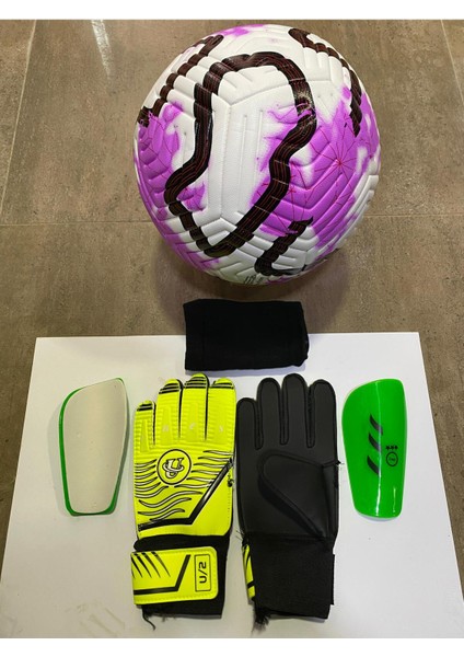 5 No Futbol Topu, Kaleci Eldiveni ve Tekmelik 3'lü Set + Pompa Hediyeli