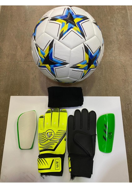 5 No Futbol Topu, Kaleci Eldiveni ve Tekmelik 3'lü Set + Pompa Hediyeli