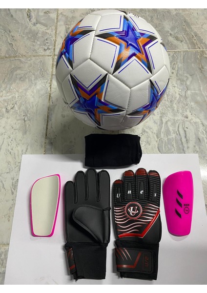 5 No Futbol Topu, Kaleci Eldiveni ve Tekmelik 3'lü Set + Pompa Hediyeli