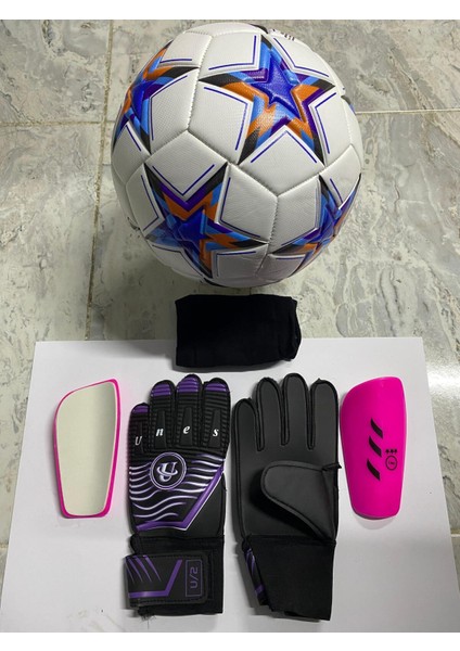 5 No Futbol Topu, Kaleci Eldiveni ve Tekmelik 3'lü Set + Pompa Hediyeli