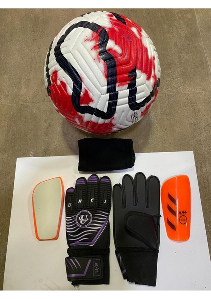 5 No Futbol Topu, Kaleci Eldiveni ve Tekmelik 3'lü Set + Pompa Hediyeli