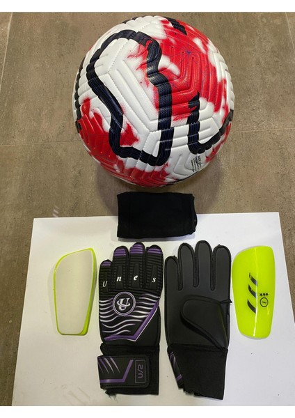 5 No Futbol Topu, Kaleci Eldiveni ve Tekmelik 3'lü Set + Pompa Hediyeli