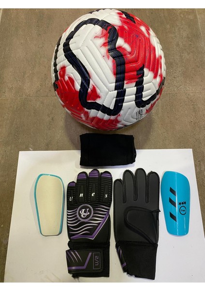 5 No Futbol Topu, Kaleci Eldiveni ve Tekmelik 3'lü Set + Pompa Hediyeli