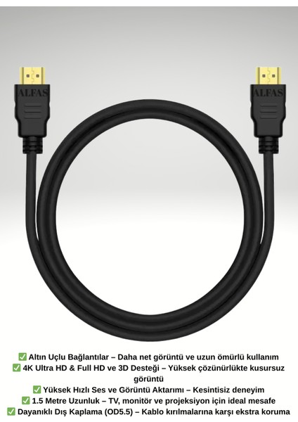 1.5 Metre HDMI Kablo | Altın Uçlu | 4K Ultra Hd 60Hz Full Hd V1.4 3D Destekli 1.5m HDMI Kablo fırsatları