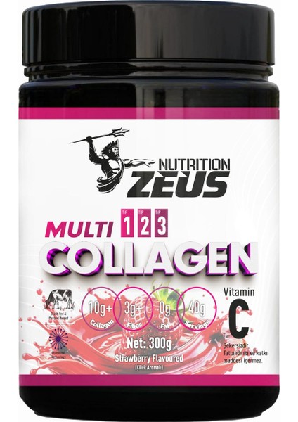 Zeus Nutrition Multi Collagen Powder 300 Gr-Çilek-Aroma