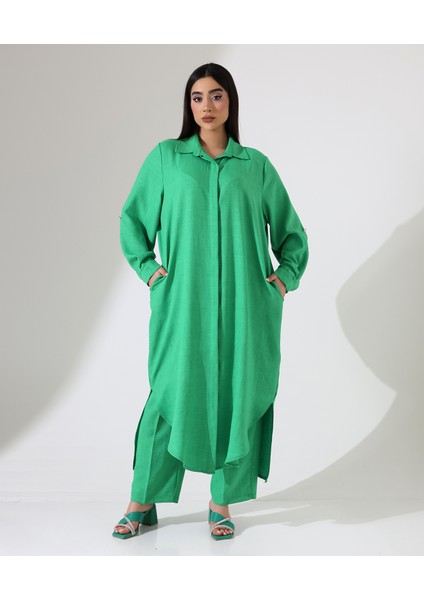 Uzun Sofia Keten Bol Gömlek Takım