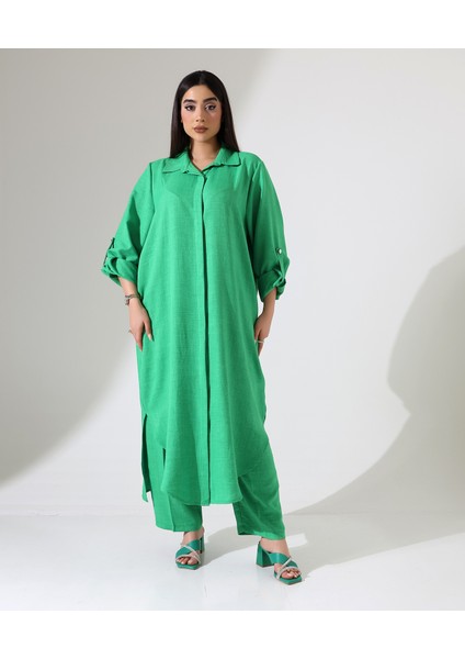 Uzun Sofia Keten Bol Gömlek Takım indirimleri