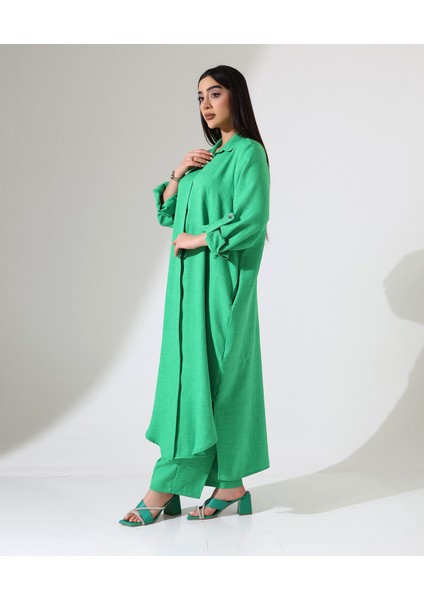 Uzun Sofia Keten Bol Gömlek Takım