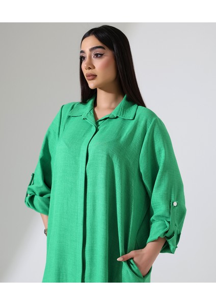 Uzun Sofia Keten Bol Gömlek Takım