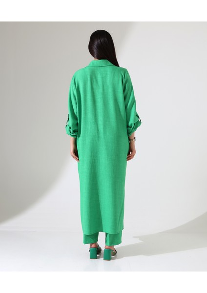 Uzun Sofia Keten Bol Gömlek Takım