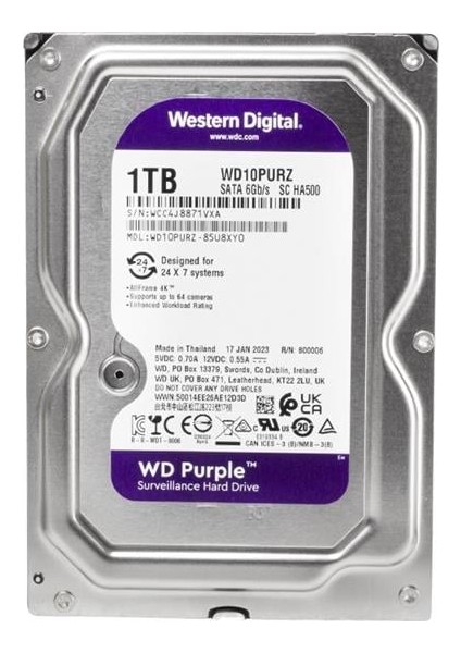Western Digital Purple WD10PURZ 1 Tb Sata 6gb/s 7-24 Güvenlik Harddisk