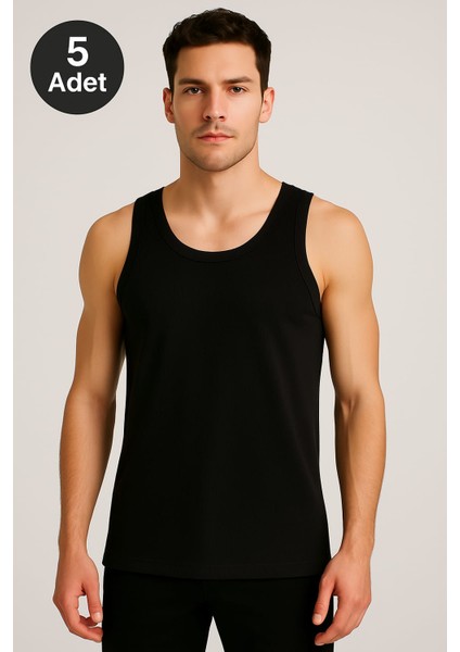 Siyah Askılı Erkek Atlet Premium 5 Adet %100 Pamuk