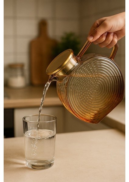 Borosilikat Cam Amber Salyangoz Desenli Cam Demlik & Sürahi 2500 ml fırsatları