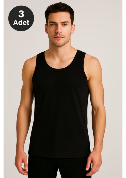 Siyah Askılı Erkek Atlet Premium 3 Adet %100 Pamuk