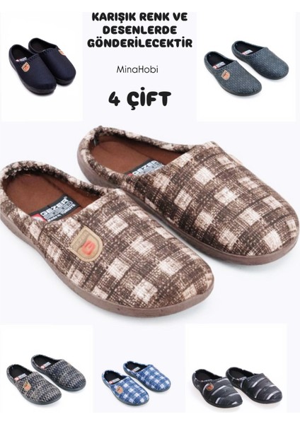 4 Çift Erkek Ev Halı Terliği Misafir Terliği Yumuşak Taban Erkek Terliği