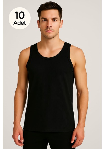 Siyah Askılı Erkek Atlet Premium 10 Adet %100 Pamuk