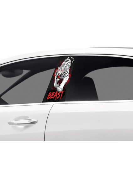 Araç Kapı Direk Kaplama Folyosu Beyaz Kaplan Desenli (Sağ Sol Takim) (2 Adet) - 22X50 cm