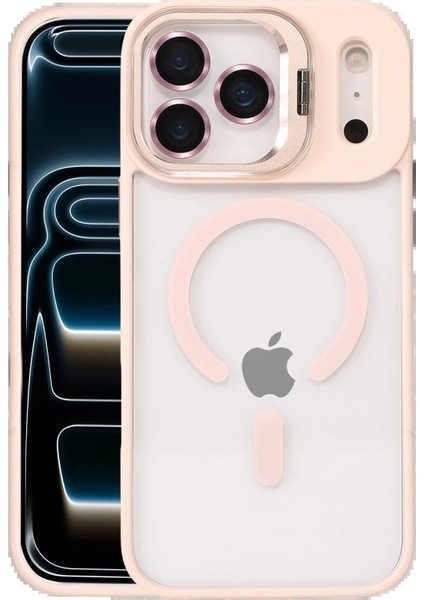 CPT16 Apple iPhone 17 Pro Remim Lensli Magsafe Standlı Kapak - Pembe