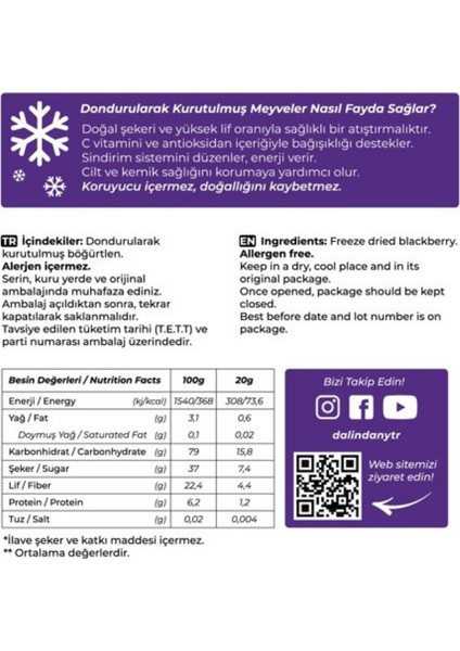 Freeze Dried Dondurularak Kurutulmuş Böğürtlen Dilimleri 20 Gram X3 modelleri