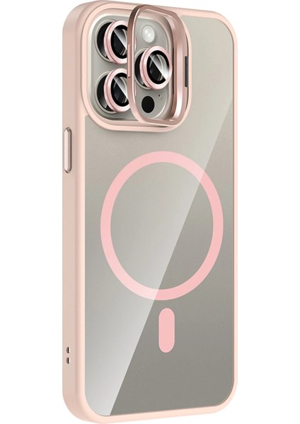 CPT16 Apple iPhone 15 Pro Max Remim Lensli Magsafe Standlı Kapak - Pembe fiyatları