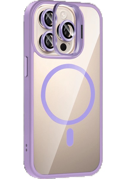 FLM Apple iPhone 15 Pro Max Remim Lensli Magsafe Standlı Kapak - Lila indirimleri