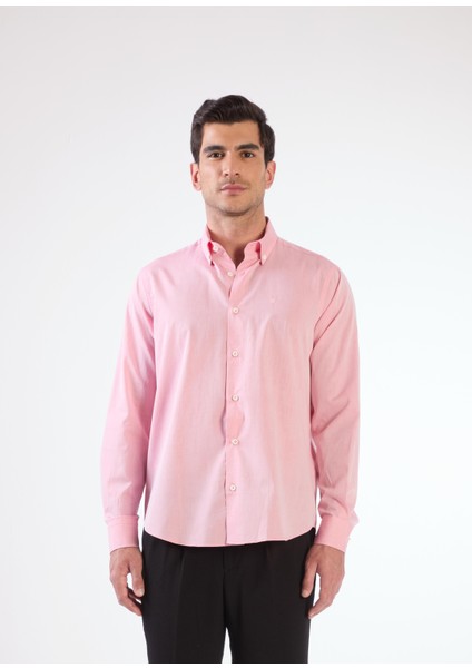 Açık Bordo Erkek Regular Fit Düz Brent Düğmeli Yaka Uzun Kol Gömlek - 102229