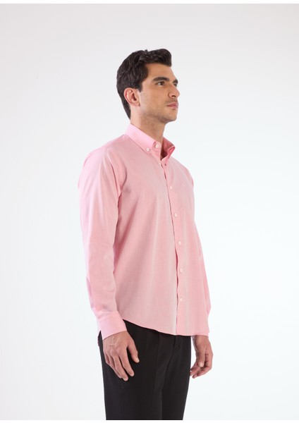 Açık Bordo Erkek Regular Fit Düz Brent Düğmeli Yaka Uzun Kol Gömlek - 102229