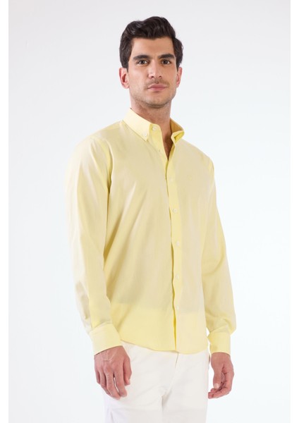 Sarı Erkek Regular Fit Düz Brent Düğmeli Yaka Uzun Kol Gömlek - 102254