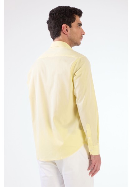 Sarı Erkek Regular Fit Düz Brent Düğmeli Yaka Uzun Kol Gömlek - 102254