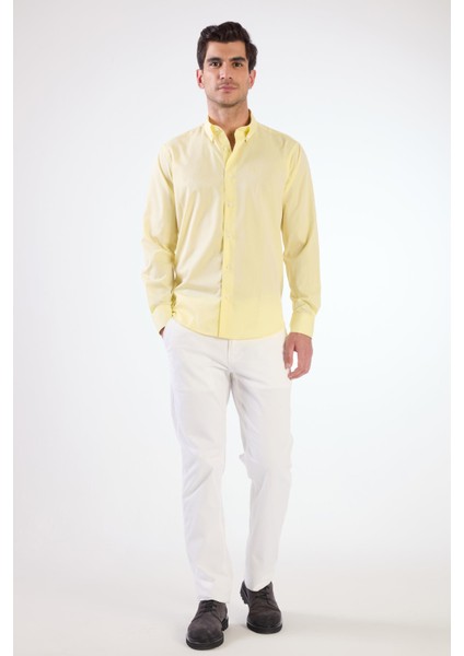 Sarı Erkek Regular Fit Düz Brent Düğmeli Yaka Uzun Kol Gömlek - 102254
