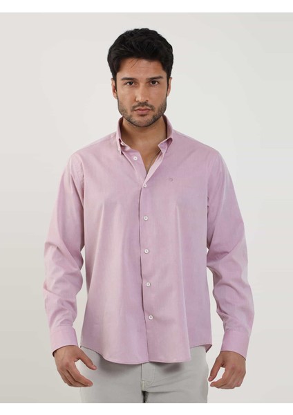 Bordo Erkek Regular Fit Düz Brent Düğmeli Yaka Uzun Kol Gömlek - 102224