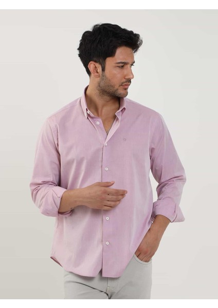 Bordo Erkek Regular Fit Düz Brent Düğmeli Yaka Uzun Kol Gömlek - 102224