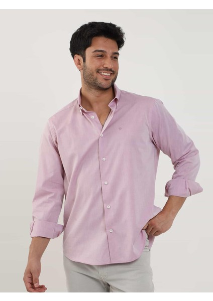 Bordo Erkek Regular Fit Düz Brent Düğmeli Yaka Uzun Kol Gömlek - 102224