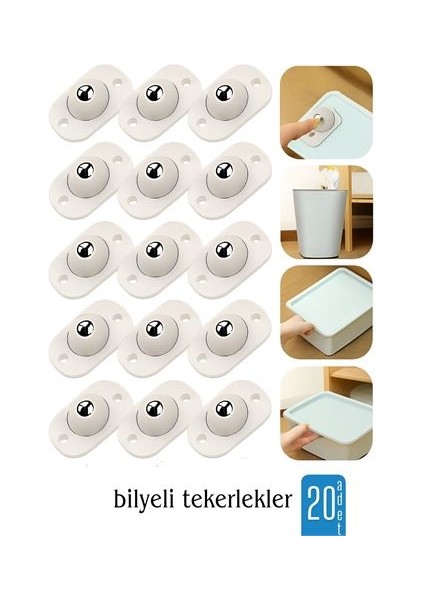 Modacar 20 Li Bilyeli Tekerlek Eşya Kaydırma Aparatı Yapışkanlı Set 360D