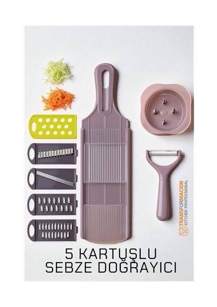 Modacar 5 Başlıklı Dikey Sebze Doğrayıcı - 8 In 1 Italyan Tip Rende Seti -Profesyonel Şefler Için