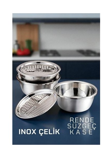 Modacar Inox Rende Kase Süzgeç Seti - Multifix 3 In 1