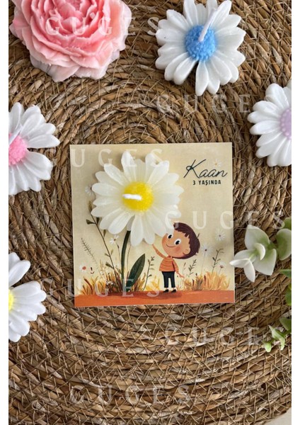 10 Adet Özel Tasarlanmış Kart ve Papatya Mum. Bebek Doğum, Babyshower, Doğum Günü, Hediyelik fiyatları