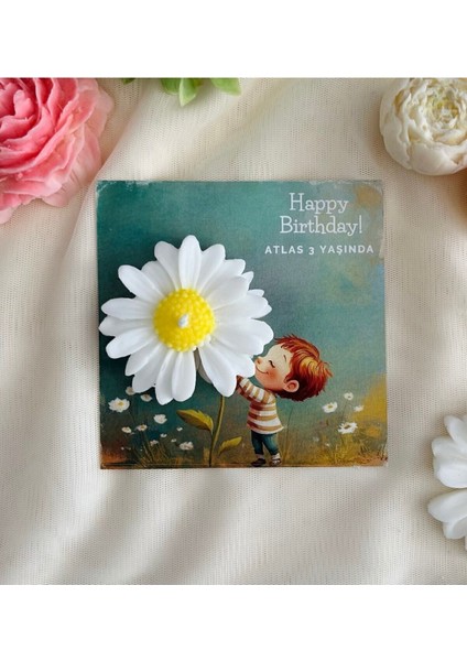 25 Adet Özel Tasarlanmış Kart ve Papatya Mum. Bebek Doğum, Babyshower, Doğum Günü, Hediyelik