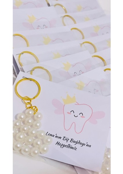 Incili Kalpli Hediyelik Anahtarlık Diş Buğdayı /6 Ay Kına Hatırası 15 Adet