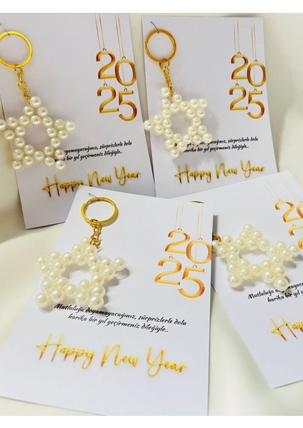 Yılbaşı Noel Hediyelikleri Incili Yıldız Anahtarlık 15 Adet