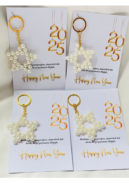 Yılbaşı Noel Hediyelikleri Incili Yıldız Anahtarlık 15 Adet modelleri