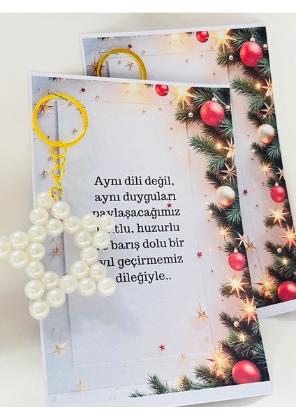 Yılbaşı Noel Hediyelikleri Incili Yıldız Anahtarlık 15 Adet