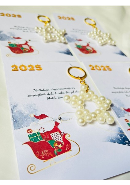 Yılbaşı Noel Hediyelikleri Incili Yıldız Anahtarlık 15 Adet
