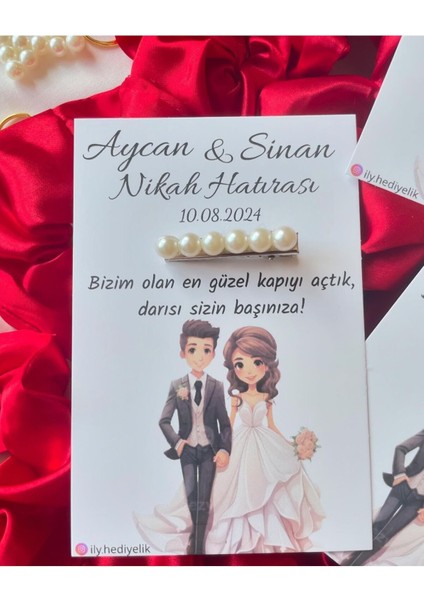 20 Adet Hediyelik Inci Toka Nikah Hatırası Kartı - Kişiye Özel Tasarım Imkanı