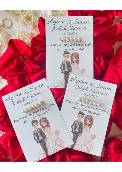 20 Adet Hediyelik Inci Toka Nikah Hatırası Kartı - Kişiye Özel Tasarım Imkanı fiyatları