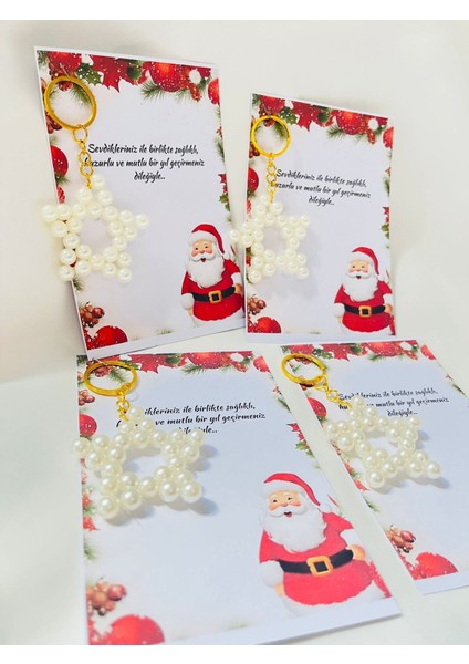 Yılbaşı Noel Hediyelikleri Incili Yıldız Anahtarlık 15 Adet