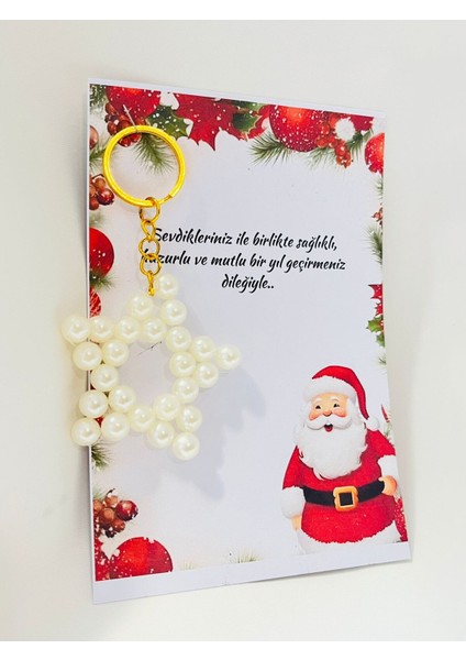 Yılbaşı Noel Hediyelikleri Incili Yıldız Anahtarlık 15 Adet modelleri
