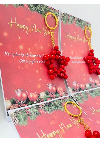 Yılbaşı Noel Hediyelikleri Kırmızı Incili Yıldız Anahtarlık 15 Adet fiyatları