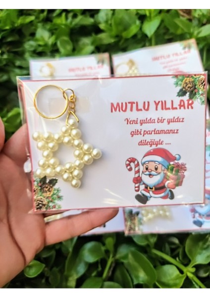 Yeni Yıl Yılbaşı Hediyesi Inci Yıldız Anahtarlık ( 10 Adet)